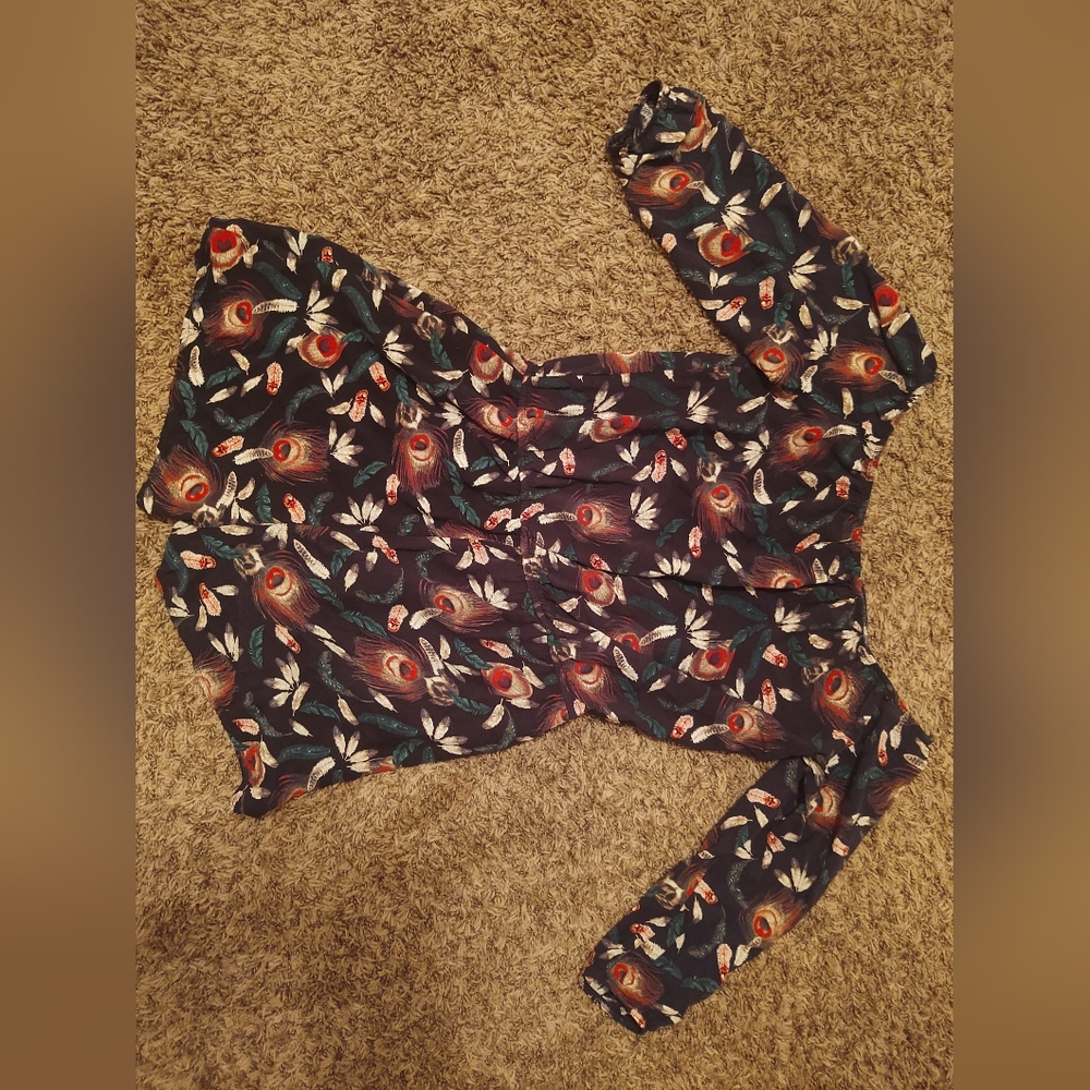 Hype Short Romper Peacock and Feathers with Ballet Neckline